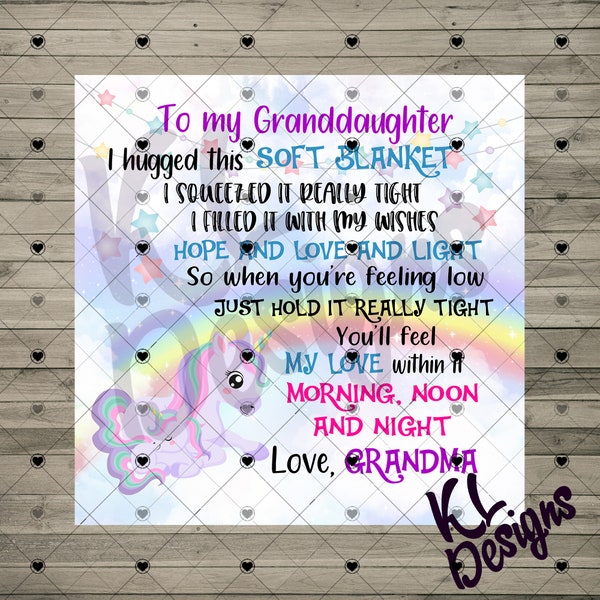 To my Granddaughter Blanket, Cute Unicorn, grandma and kids, Sublimation Digital Files pngs