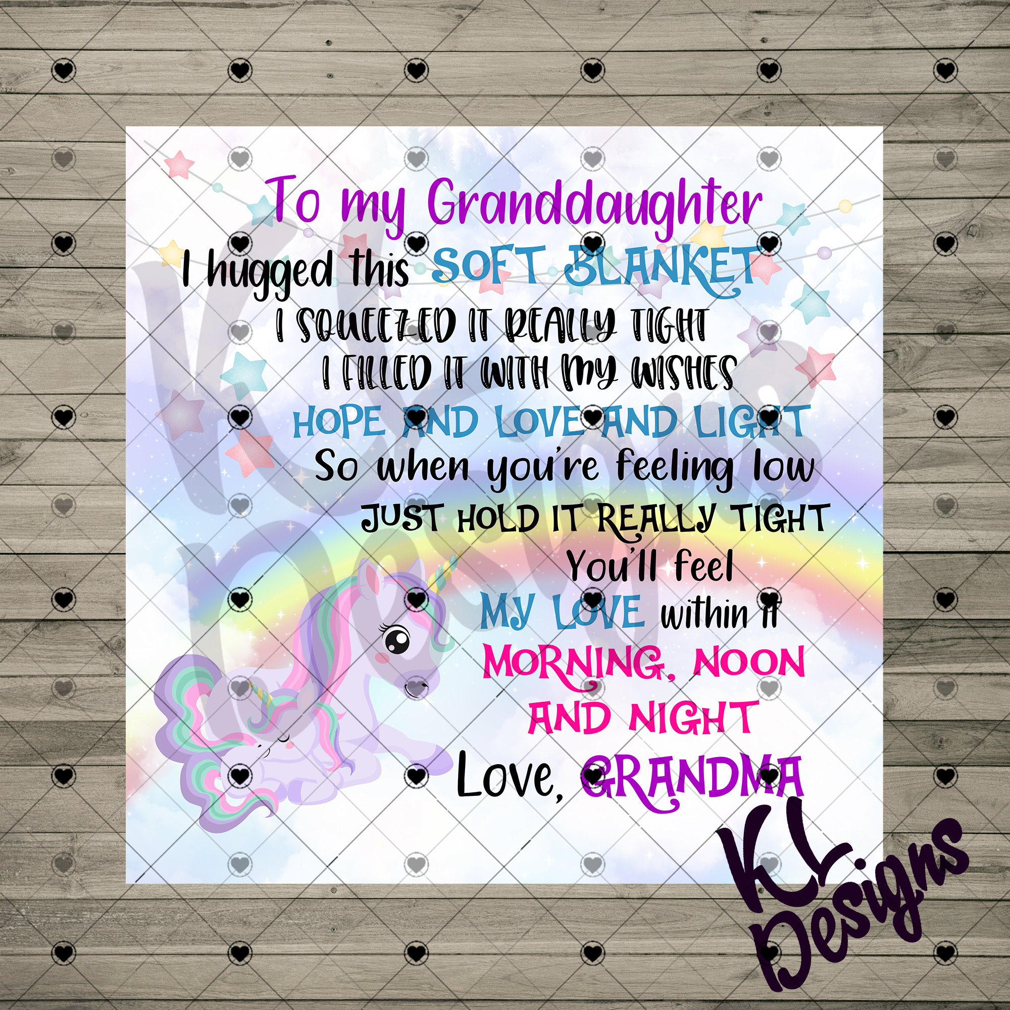 To My Granddaughter Blanket Cute Unicorn Grandma and Kids Sublimation Digital Files Pngs Etsy