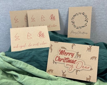 Weihnachtskarten-Set 5 Karten | Haus vom Nikolaus, Merry Christmas My Deer, festlicher Adventskranz | A6, beidseitig | Option: mit Umschlag