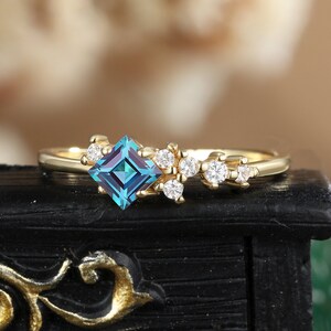 prinses geslepen alexandriet verlovingsring vintage antieke vrouwen cluster unieke roségouden ring unieke art deco jubileumcadeau bruidsring