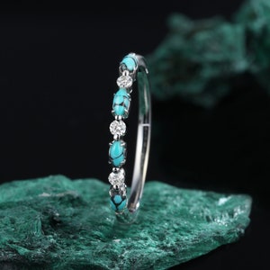turquoise wedding band|Marquise cut white gold Anniversary ring| Vintage Moissanite wedding band| Diamond promise ring|Unique Stacking band