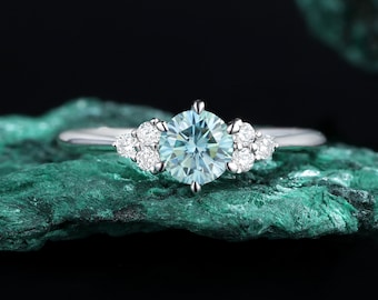 Grüner Moissanit Verlobungsring Vintage Antik Weißgold Unikat Art Deco Unikat Ehering Versprechen Jahrestag Geschenk für ihren Brautring