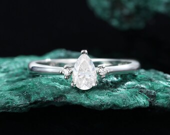 Pear shaped moissanite engagement ring vintage antique women ring unique ring white gold ring unique art deco anniversary gift bridal ring