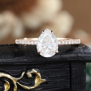 pear shaped Moissanite engagement ring Antique rose gold Unique vintage women ring half eternity Diamond cluster Anniversary promise ring