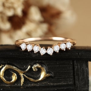 Curved wedding band | rose gold matching ring | vintage stacking ring | unique promise chevron ring | diamond moissanite anniversary ring
