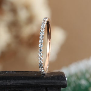 delicate aquamarine wedding band| rose gold Anniversary ring| Vintage wedding band| Diamond promise ring|Unique Stacking band