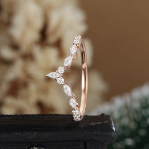 rose gold curved Moissanite engagement ring Antique Unique vintage women art deco marquise cut Diamond cluster Anniversary promise ring