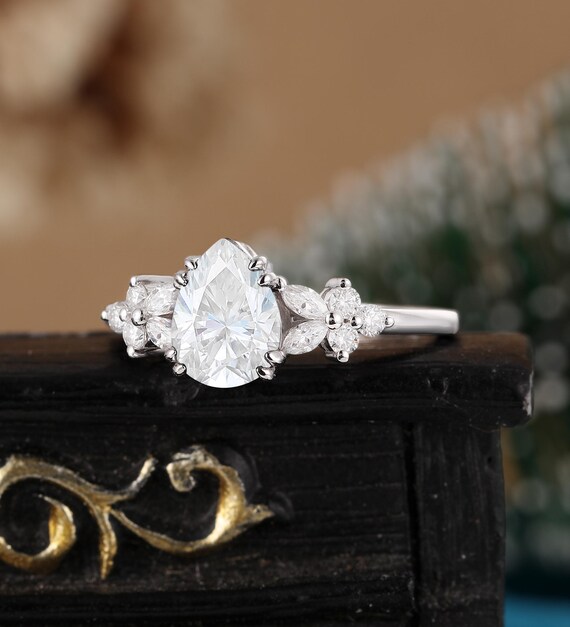 Pear Shaped Moissanite Engagement Ring Alt, Marquise Cut Diamond