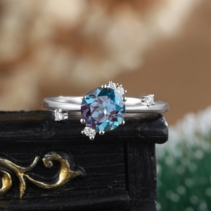 Unique alexandrite engagement ring white gold ring Unique vintage moissanite art deco Diamond ring vintage ring Anniversary promise ring
