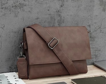 Minimalist Waxed Canvas Backpack, Men Satchel Briefcase, Messenger Bag School, Leather Shoulder Bag, Laptop Bag, Unique Christmas Gifts