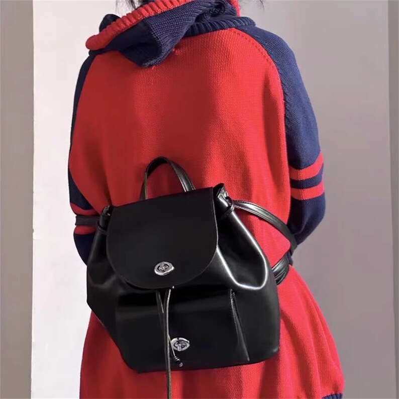 Minimalist Black Leather Backpack, Aesthetic Leather Bag, Small Leather Backpack, Backpack for