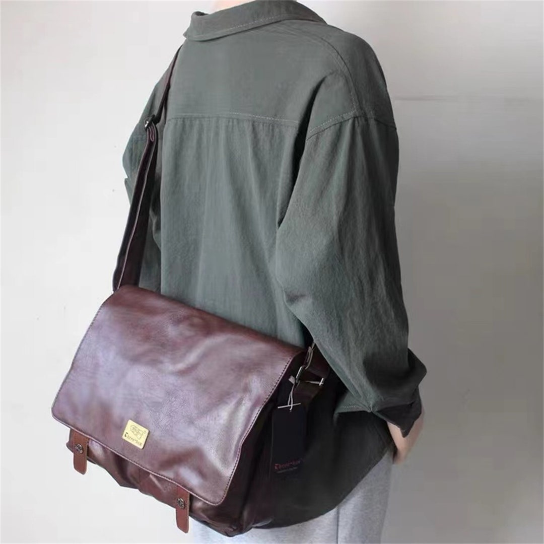 Minimalist Leather Messenger Bag Men, Leather Travel Bags, Crossbody