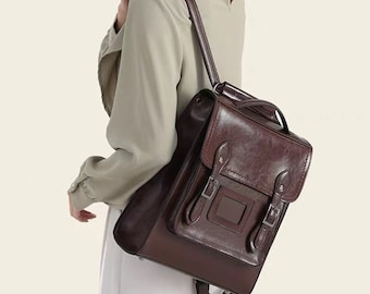 Sac à dos convertible en cuir pour femme, sac à bandoulière en cuir marron pour iPad, sac à dos en cuir grande capacité pour fille, sac de bureau