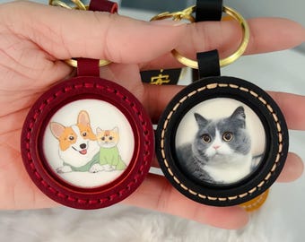 Personalized Photo Leather Keychain, Custom Engraving and Photo Keychain, Pet Photo Keychain, Anniversary Gift, Memory Keepsake Gift