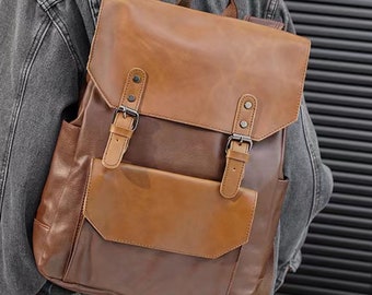Vintage Laptop Backpack, Mens Leather Backpack,Handmade School Leather Backpack,College Backpack Rucksack,Covertible Leather Backpack Bag