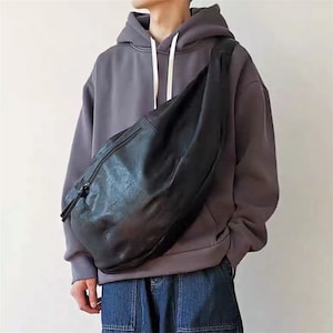 Black Leather Crossbody Bags Men, Leather Longchamp Bags, Crossbody Sling Bag, Christmas Gifts for Boyfriends, Gifts for Him
