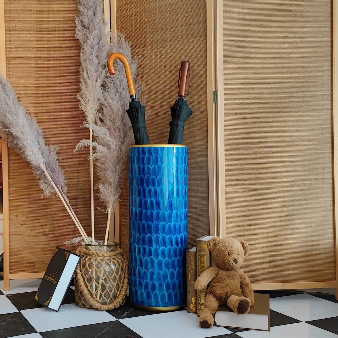 Blue Umbrella Holder Porcelain Umbrella Stand Umbrella Etsy