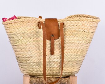 Regalo de maestro, regalo de abuela, bolso de playa, elegante bolso de viaje para mujer, bolso de hombro de paja y cuero, cesta francesa, bolso para mujer