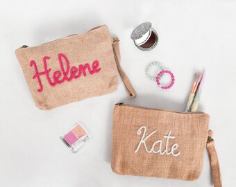 Personalized Make up bag, Makeup organizer, Cosmetic Bag, Perfect Bridesmaid Gift Bag, Bridal Shower Gift, Burlap Makeup Bag, Bridal Shower