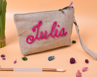 Burlap Bridal Party Bags, Eco-Friendly Personalized Cosmetic Bags For Bridal, Bride To Be And Maid Of Honor, make up bag, makeup organizer