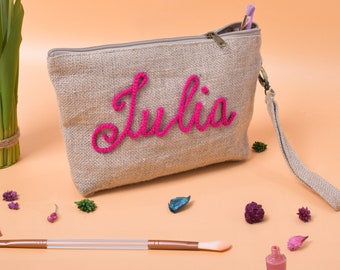 Jute bruidsfeesttassen, milieuvriendelijke gepersonaliseerde cosmetische tassen voor bruids, bruid en bruidsmeisje, make-up tas, make-up organisator