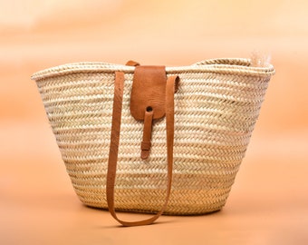 Bolso de playa, elegante bolso de viaje para mujer, bolso de hombro de paja y cuero, bolso estético de cesta francesa para mujer, regalos para ella