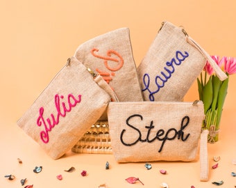 Elementos esenciales para novias eco-chic: ¡Bolsos de arpillera personalizados para novias, damas de honor y damas de honor! Organizadores de maquillaje con estilo, bolsos para fiesta nupcial