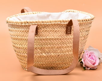 Bolso de playa personalizado, bolso de hombro de paja y cuero, bolso de cesta francesa para mujer, bolso hecho a mano para mujer, bolso de mano boho, regalos para ella