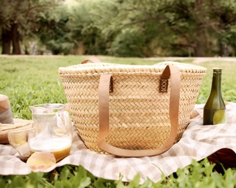 Handgemaakte tas voor vrouwen, aangepaste strandtas, schoudertas van stro en leer, handtas voor vrouwen, cadeaus voor haar, Franse mand