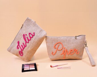 Regalo de dama de honor, Bolsa de maquillaje personalizada, Regalo de fiesta de bodas, Bolsa de artículos de tocador, Bolsa de arpillera, Bolsa cosmética personalizada, Organizador de maquillaje personalizado