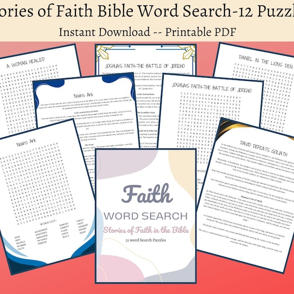 Bible Word Search - Stories of Faith, Bible Puzzles, Christian Printable