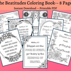 Beatitudes Coloring Book, Scripture Coloring Pages, Bible Verses, Matthew 5, Sermon on the Mount