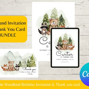 Editable Animals Woodland Birthday Invitation Camp Birthday ideas Woodland Birthday Party