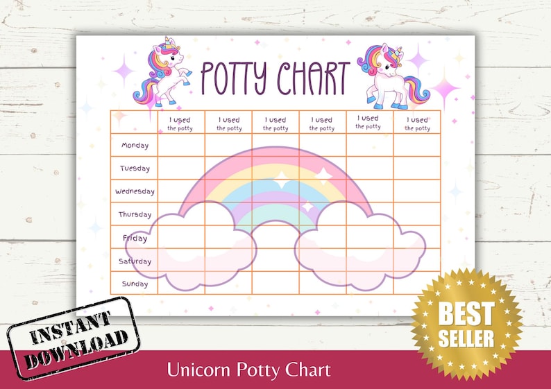 Unicorn Potty Chart Printable for Girls Potty Training Tracker for ...