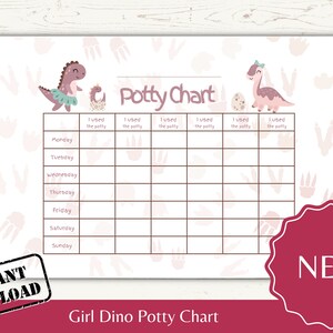 Dino Potty Chart for girls Printable Potty chart Dinosaur for girls Toilet training chart for toddlers Potty Training Ideas