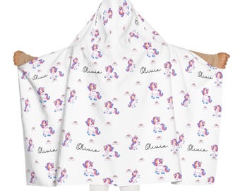 Personalized Kids Hooded Towel, Custom Name Unicorn Towel, Soft Cozy Bath Towel for Girls, Beach Pool Gift for Kids