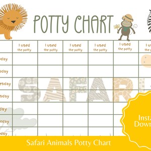 Safari Potty Chart Imprimible para niños Gráfico de entrenamiento para ir al baño de animales para niñas Ideas para aprender a ir al baño Diario para ir al baño para niños pequeños Entrenamiento para ir al baño