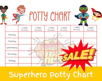 Superheroes Potty Training Chart Printable, potty training tracker. Toilet training chart, PDF 8.5"x11" digital. Potty Journal.  Toddlers