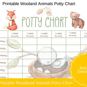 Woodland Animals Potty Chart Printable for boys Animals potty training tracker for girls Potty training Ideas for toddlers Potty Journal