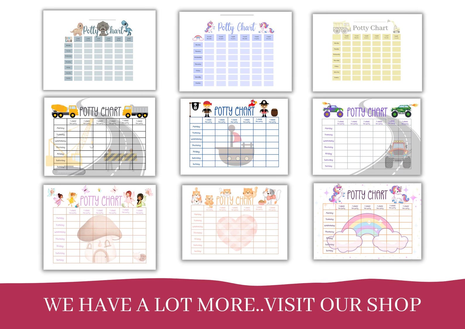 Construction Potty Chart, Printable Potty Chart, Potty Training Reward
