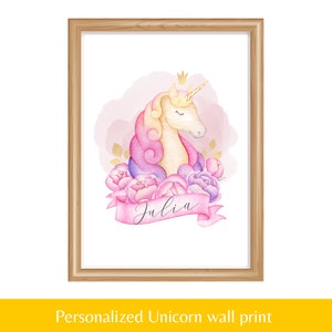 Unicorno personalizzato Wall stampabile per la camera dei bambini Stampabile per la camera delle ragazze Cute Unicorn wall art Nursery decor