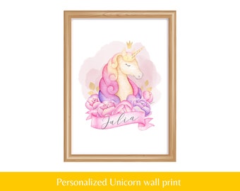 Personalized Unicorn Wall printable for kids bedroom Printable for girls room Cute Unicorn wall art Nursery decor