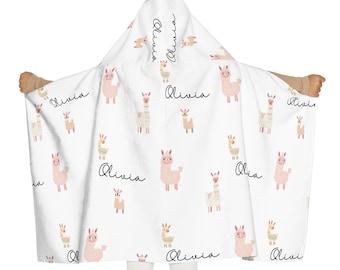 Pink Llama Kids Hooded Towel | Personalized Name Towel