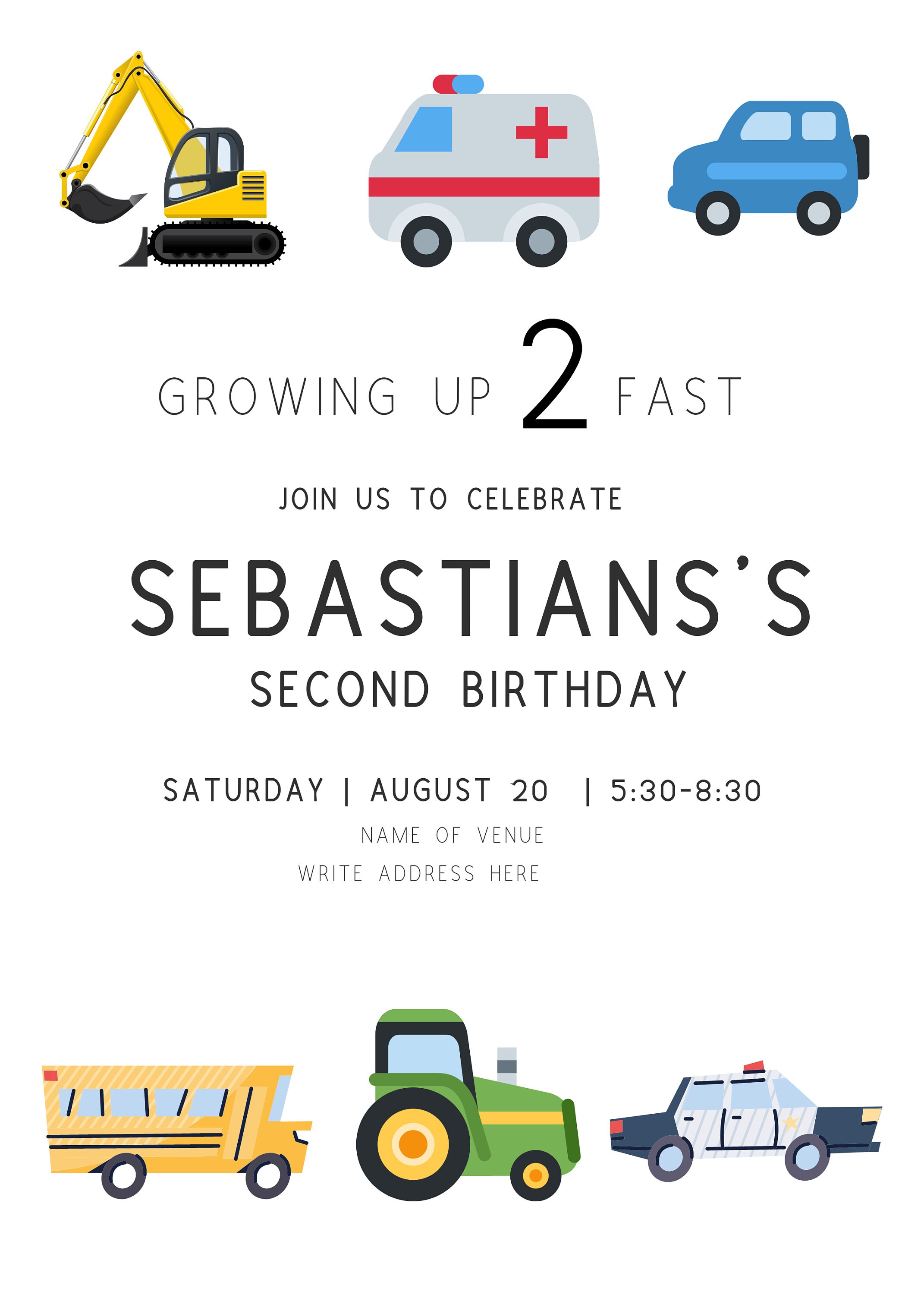 Printable Transportation Birthday Invitation Cars Birthday Invitation ...