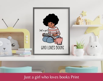 Book Lover Art Print: Afrikaans-Amerikaans meisje leest (8,5 x 11)