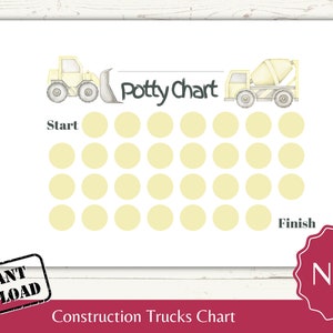 Construction Vehicle Potty Chart Printable for boys Toilet training chart Construction trucks Potty training chart