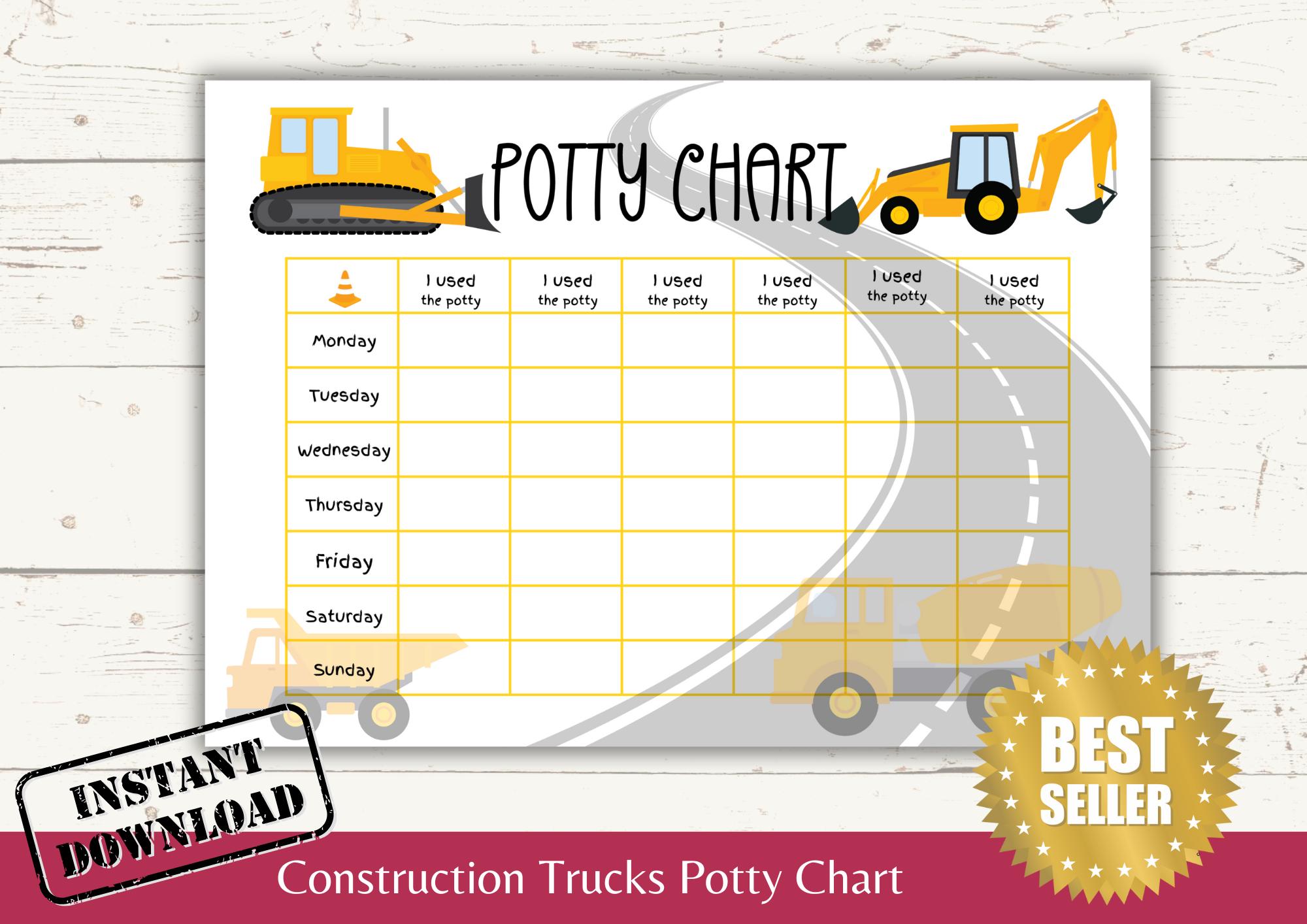 Construction Potty Chart, Printable Potty Chart, Potty Training Reward