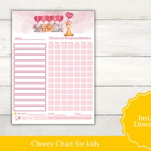 Safari Chore chart Printable for girls responsibilities chart for kids reward chart ideas