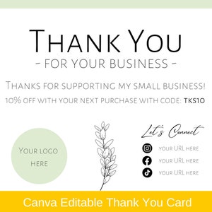 Editable Canva Template Card, Thank You Cards Templates, Small Business Thank You Card, Printable Thank You Cards MINT