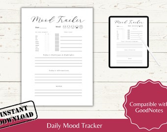 Daily Mood Tracker Printable: Mental Health, Emotion Chart (PDF)